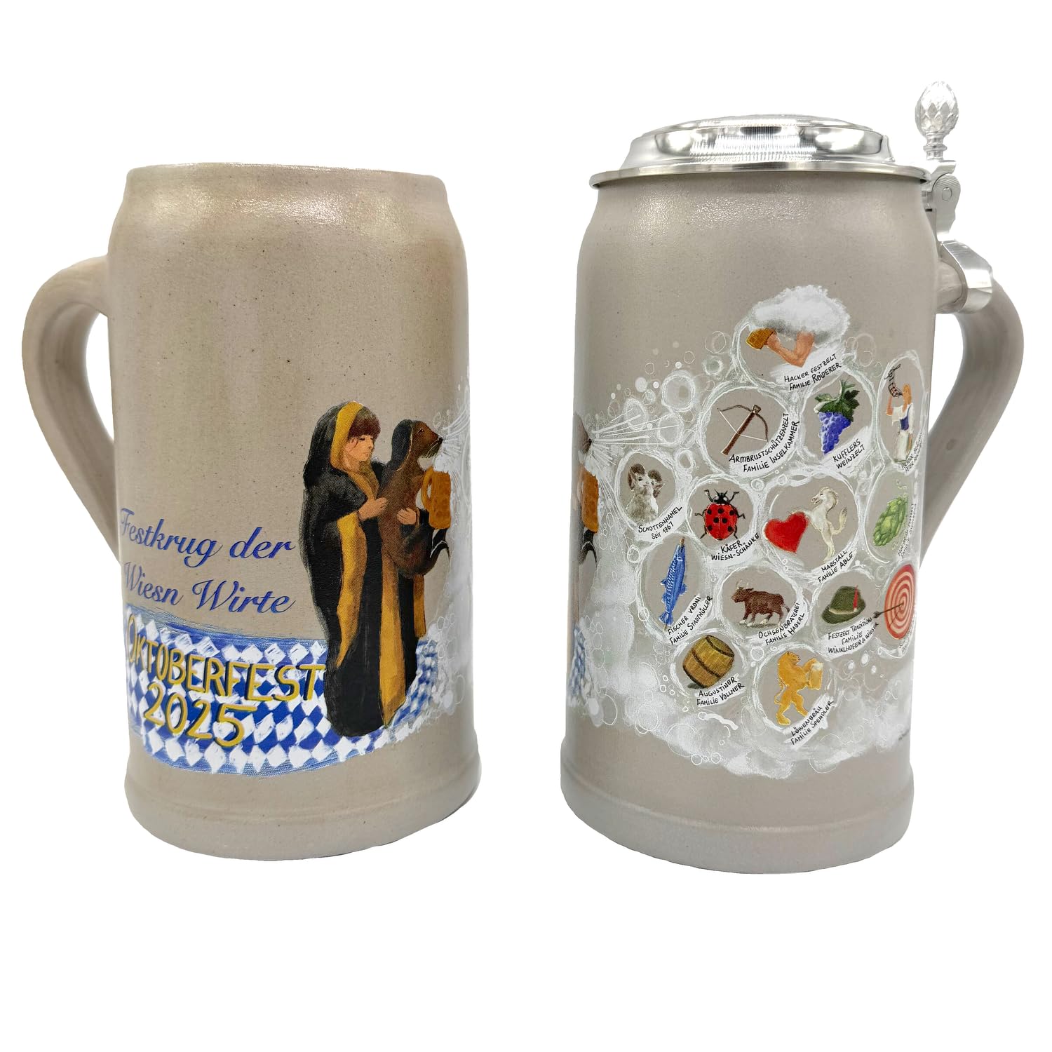 offizeller Oktoberfest Krug 2025 Wirtekrug Wiesnwirte Krug echt Salzglasiert - limitierte Stückzahl - Original Oktoberfest Bierkrug Wirtekrug Oktoberfest 2025 Masskrug (mit Deckel)