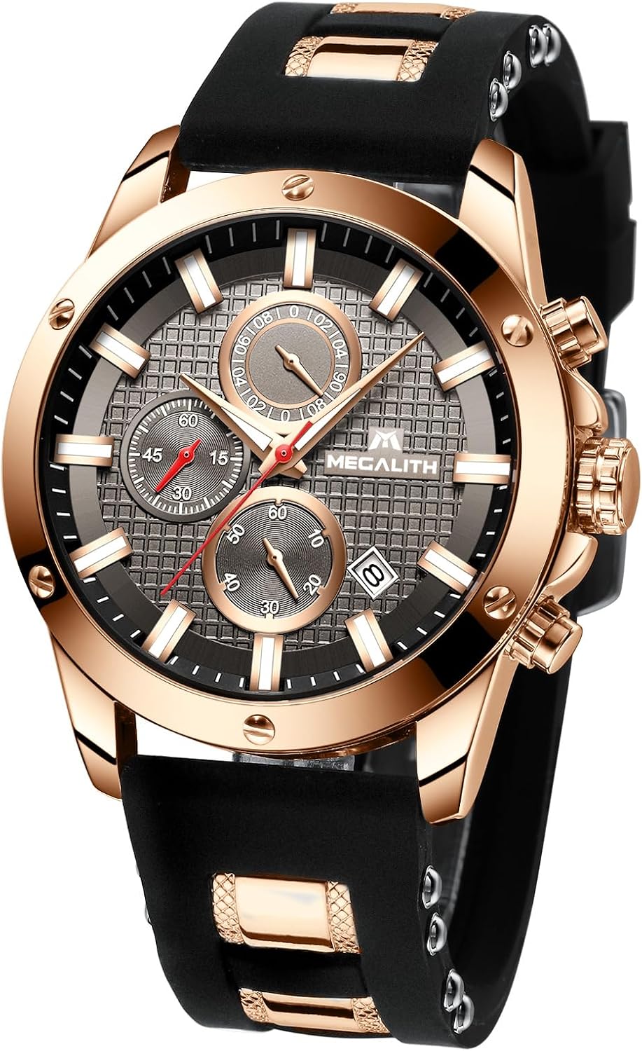 MEGALITH Mens Watch Military Sports: Chronograph Silicone Strap Wrist Watches for Men Black - Waterproof Large Face Fashion Casual Date Watch