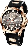 MEGALITH Mens Watch Military Sports: Chronograph Silicone Strap Wrist Watches for Men Black - Waterproof Large Face Fashion Casual Date Watch