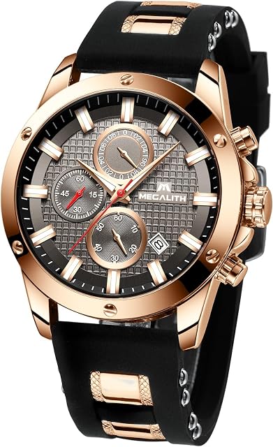 MEGALITH Hommes Montres Militaires Sports: Chronographe Bracelet en silicone Montres de poignet pour hommes Noir - Imperméable Grand visage Mode Casual Montre de date