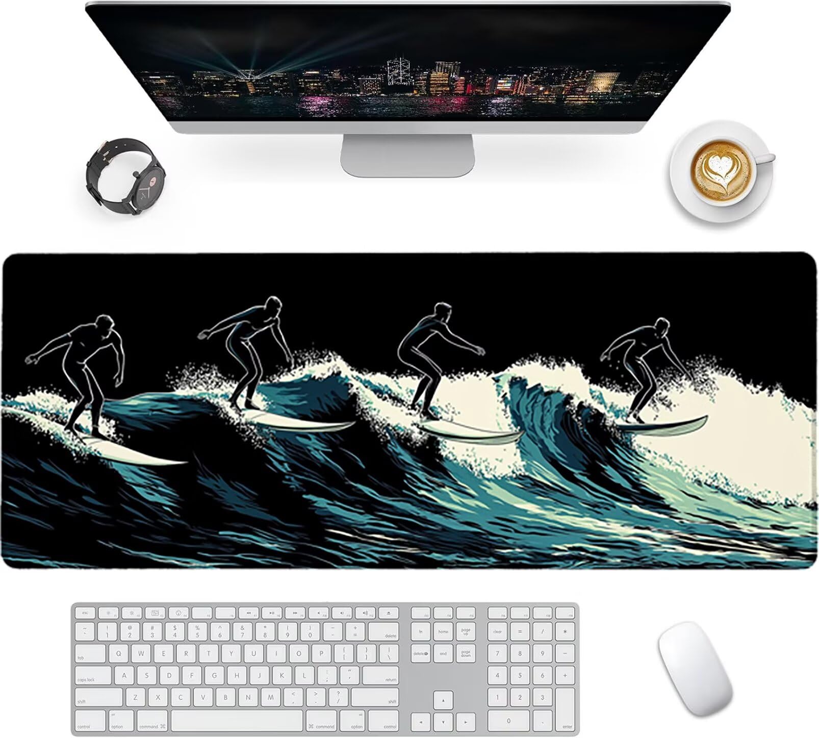 Lpfieonn Meer Schreibtischunterlage XXL, Schwarz Schreibtischunterlagen Großes, Gaming Mousepad XXL mit ernähter Rand und Rutschfeste Gummibasis, Desk Mat für PC/Laptop/Mausa 120x60cm PF-3574