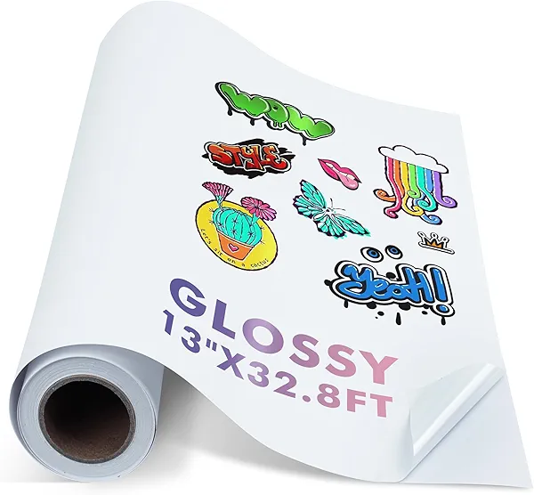 Koala Printable Vinyl Sticker Paper Roll for Inkjet Printers, 13 inch x 32.8 ft White Glossy Sticker Paper, Water-Resistant and Durable Sticker Printer Paper