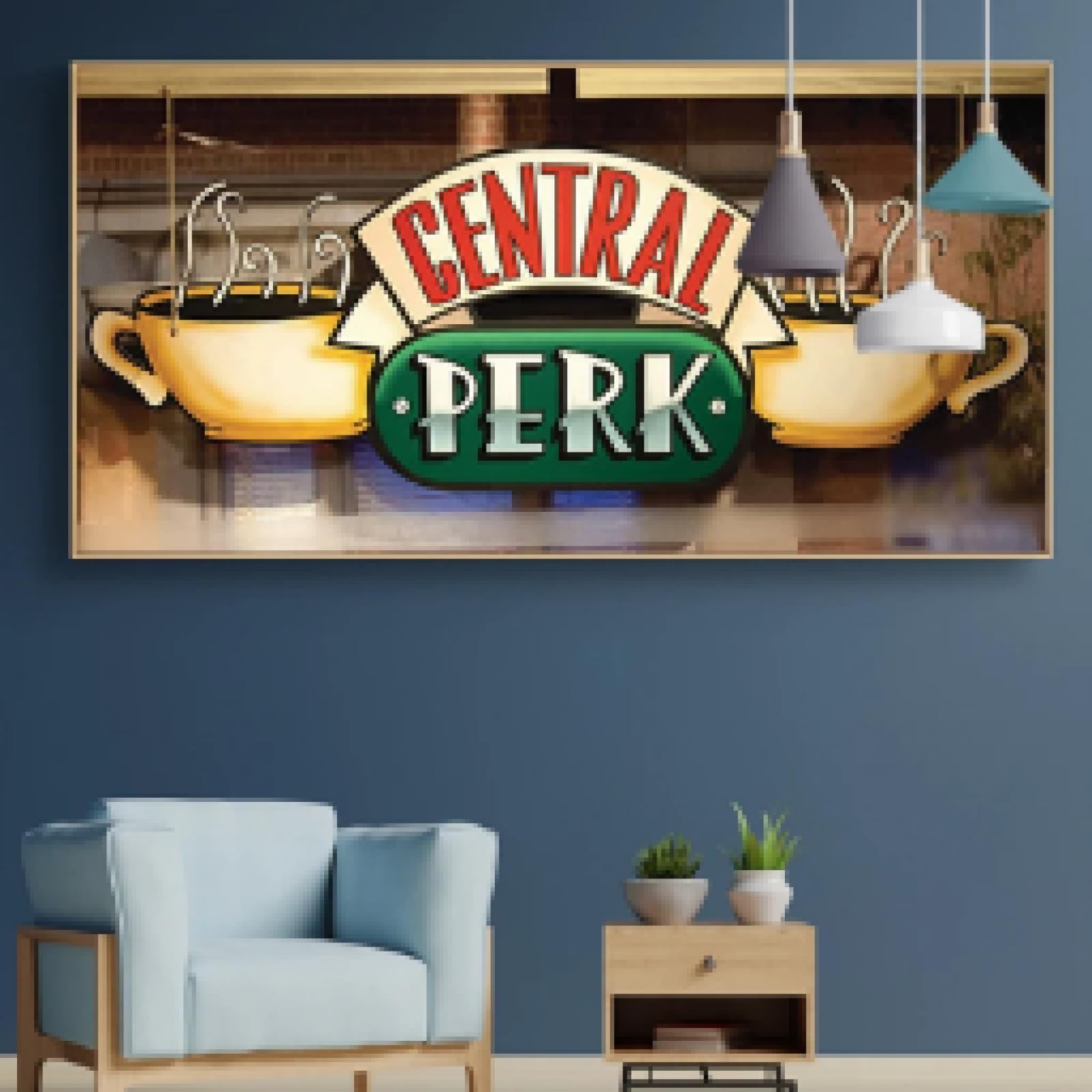 Zhadongli Art Central Perk Cafe Dipinti su tela Amici Serie TV Poster e stampe Stampe su tela incorniciate per camera da letto Decorazione murale per ufficio 80x160 cm (31x63 pollici) goldenframe