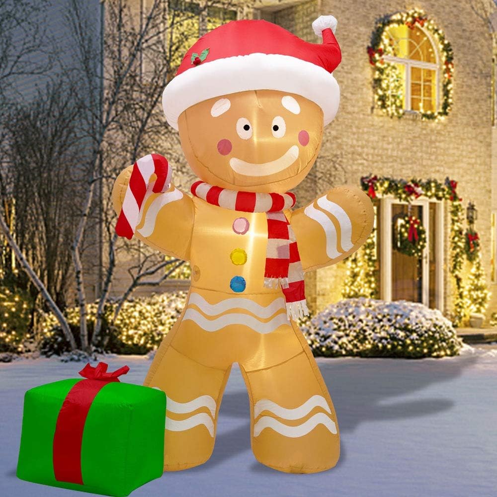 DR.DUDU 8 FT Christmas Inflatable Gingerbread Man with Led Lights, Blow