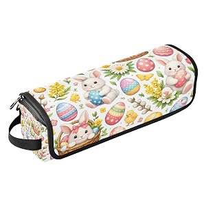 Happy Easter Pattern Hair Tools Travel Bag Portable Hair Accessory Organizer with Heat Resistant Mat 2 in 1