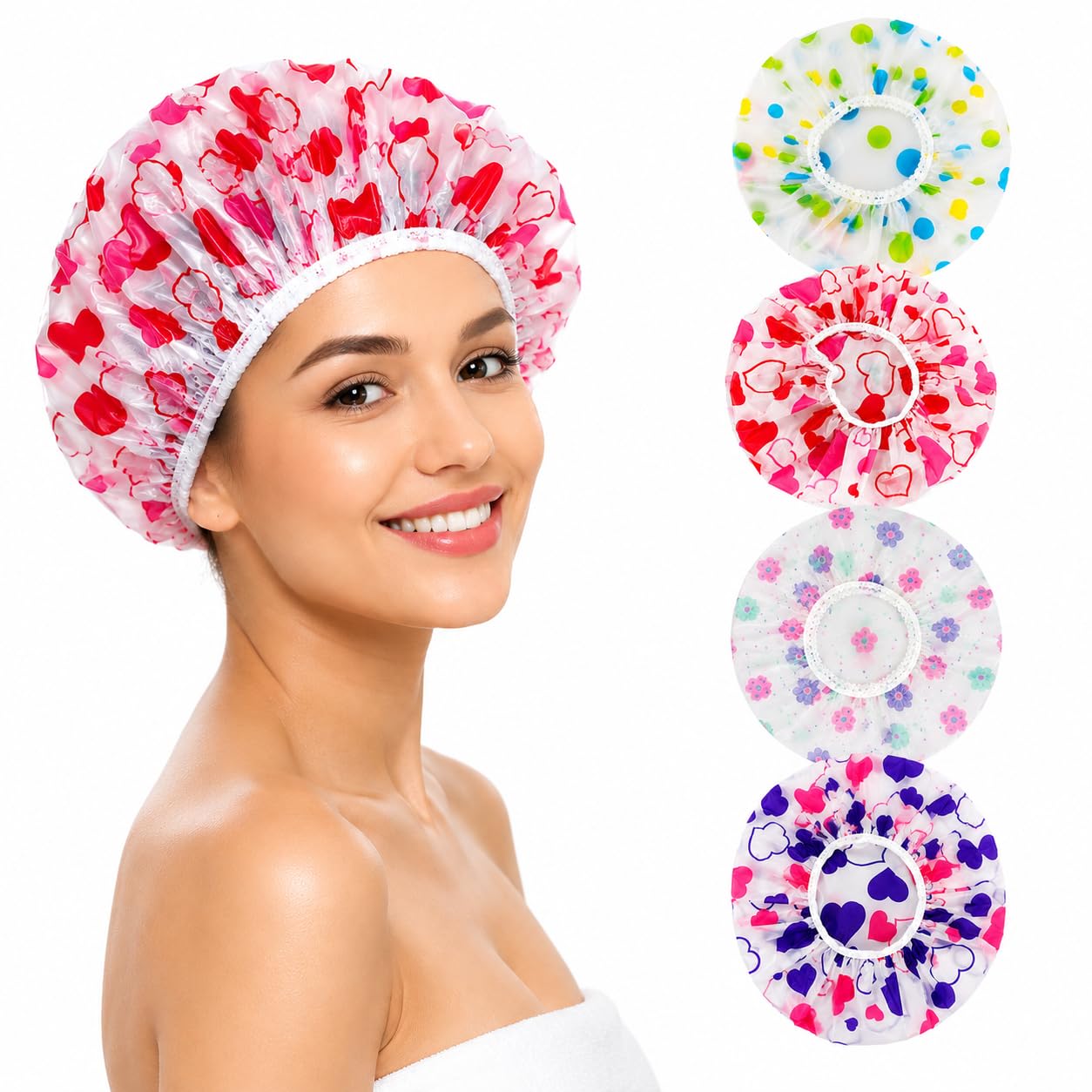2Pcs Shower Cap for Women, Reusable Waterproof Elastic Eva Free-Size Bathroom Shower Caps for Homes, Spas, Salons, Hair Treatment, Beauty Parlors (Multicolor)-image-18