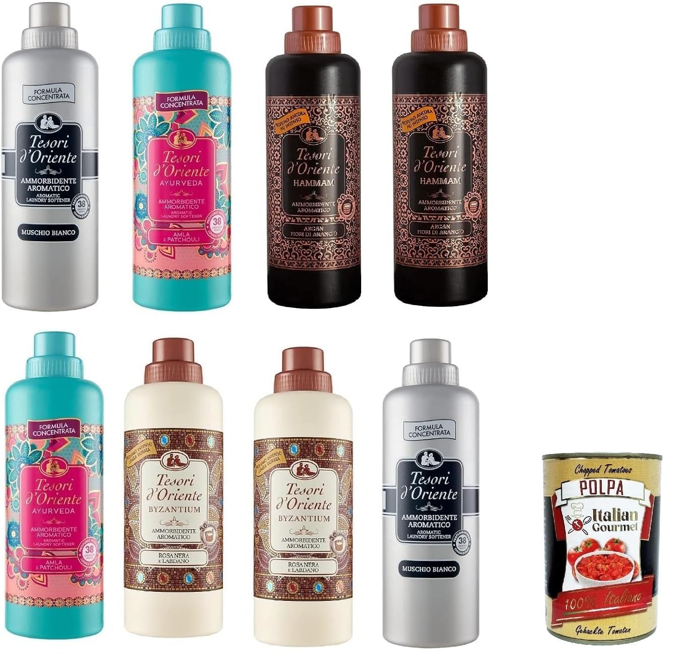 Suavizante Italian Gourmet Ammorbidenti Muschio Ayurveda Mix 8 x 750 ml | Con note Hammam e Byzanthium, morbidezza bucato, cuidado fresco para textiles, peso neto total 6 L + Polpa gratis 400 g