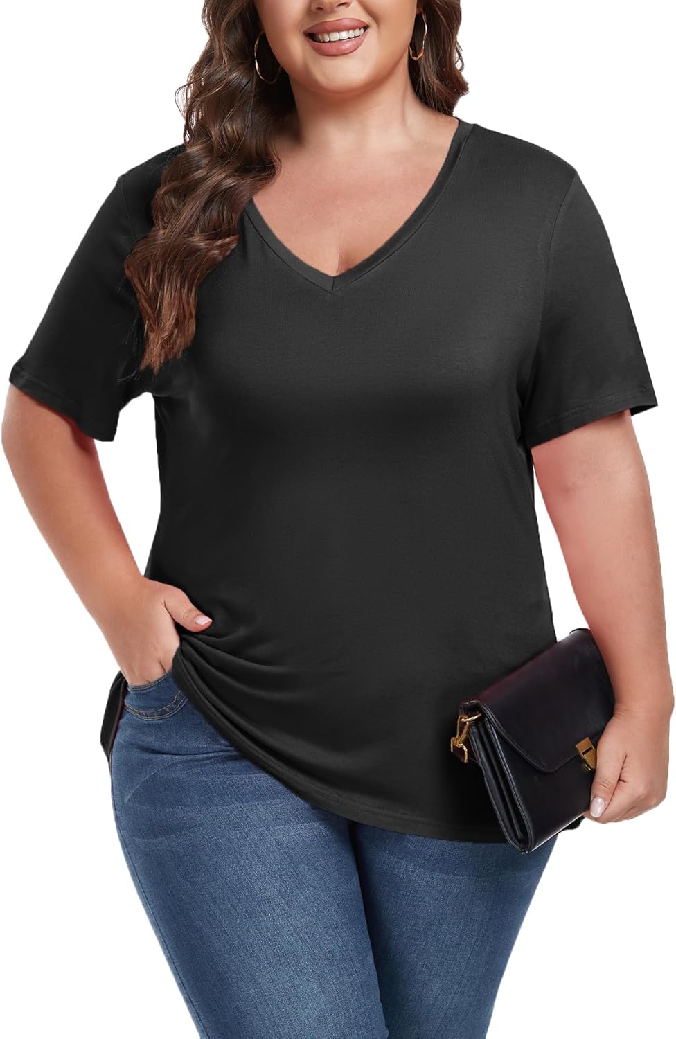 Women's Plus Size Short Sleeve Tee Shirt V Neck Basic Ladies Loose Fit T Shirt 1X-5X - Image 2