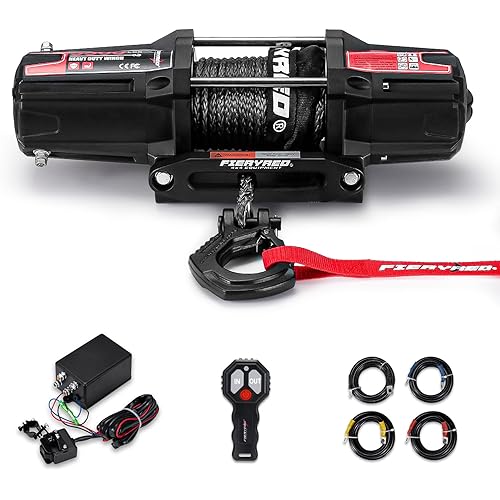 FieryRed ATV/UTV Winch 12V 5500 lb Electric Winch with Synthetic Rope, with Wireless Remote Control Hawse Aluminium Fairlead & Mounting Bracket, Waterproof IP67