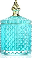 Vista 1 de Joyero de cristal azul con tapa, tarro de caramelo de cristal, tarro de cristal para bufé de dulces de boda, tarros de boticario de cristal