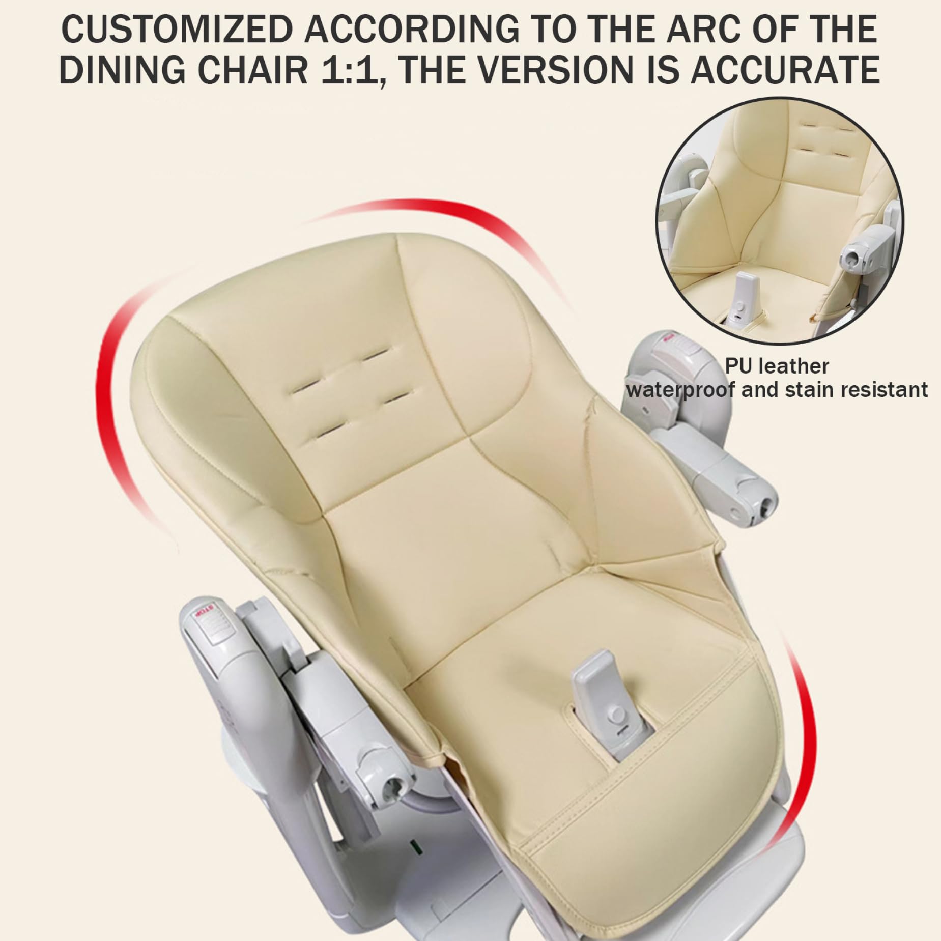 Cuscino per seggiolone, morbida pelle PU antiscivolo, beige, 16X12 pollici, copriseggiolone per bambino