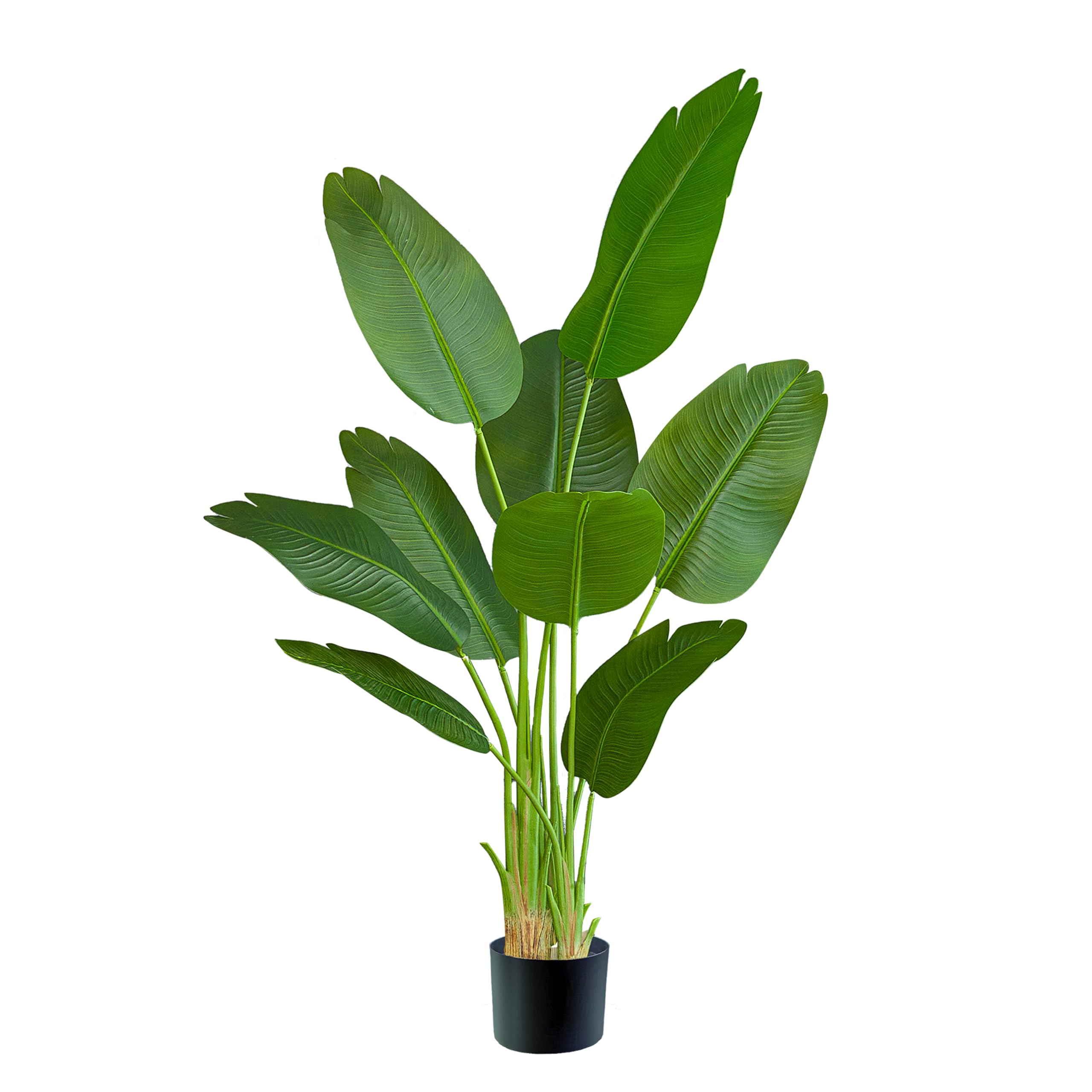 Bird of Paradise Silk Artificial Plant Faux Banana Leaf Tree for Home Decor - Perfect Indoor Floor Plant with 9 Trunks (1, Black Planter, 5 FT)
