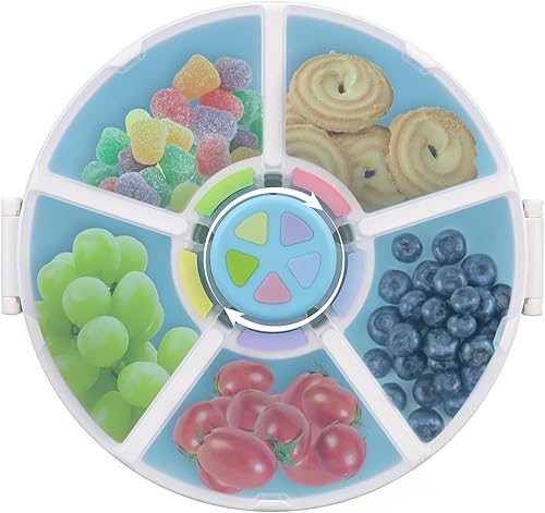 Recipiente giratorio reutilizable para niños con 5 compartimentos separados, tapa de apertura a juego de colores, sin BPA y PVC, apto para
