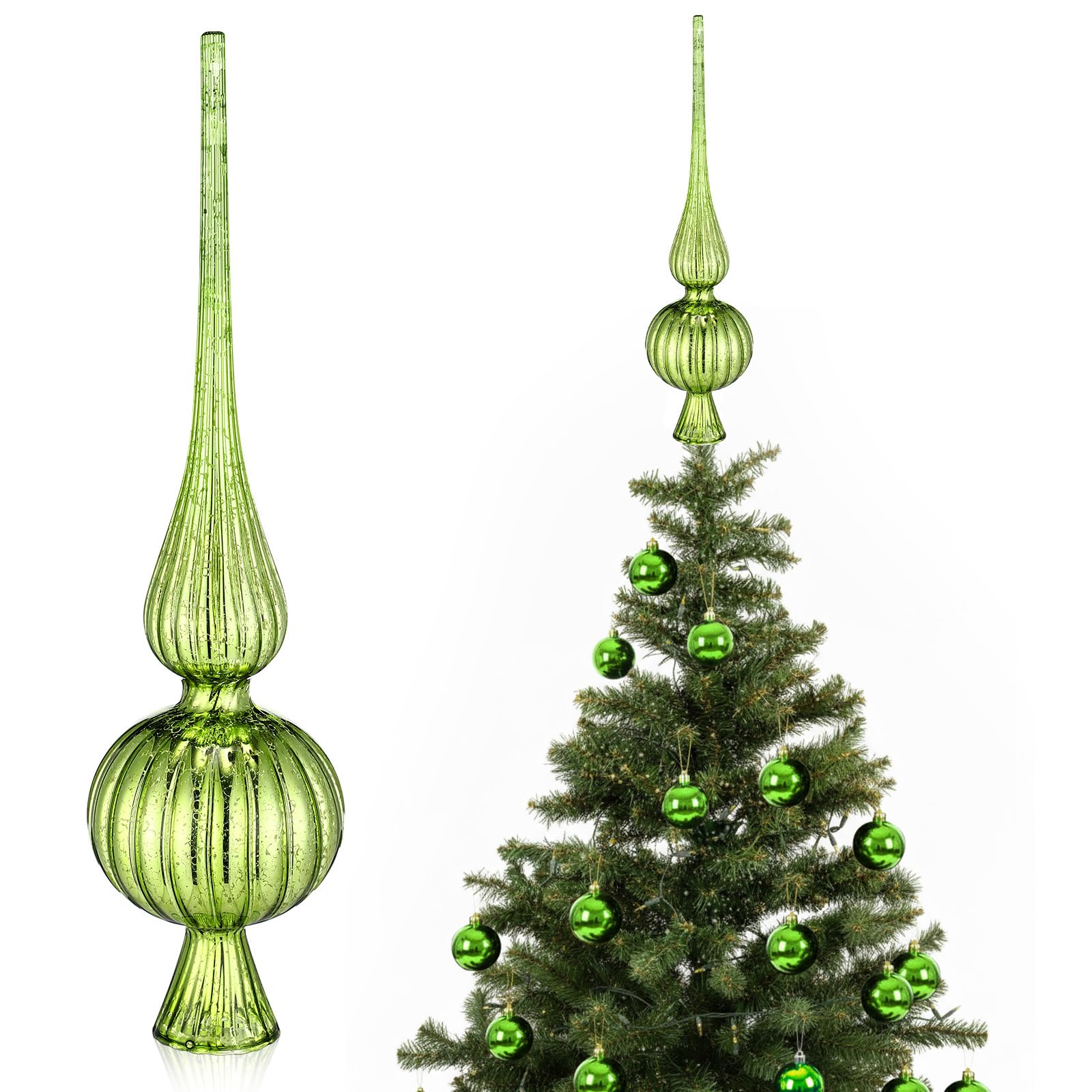 Gejoy Mercury Glass Christmas Tree Topper Finials Ornament Lime Green Decor
