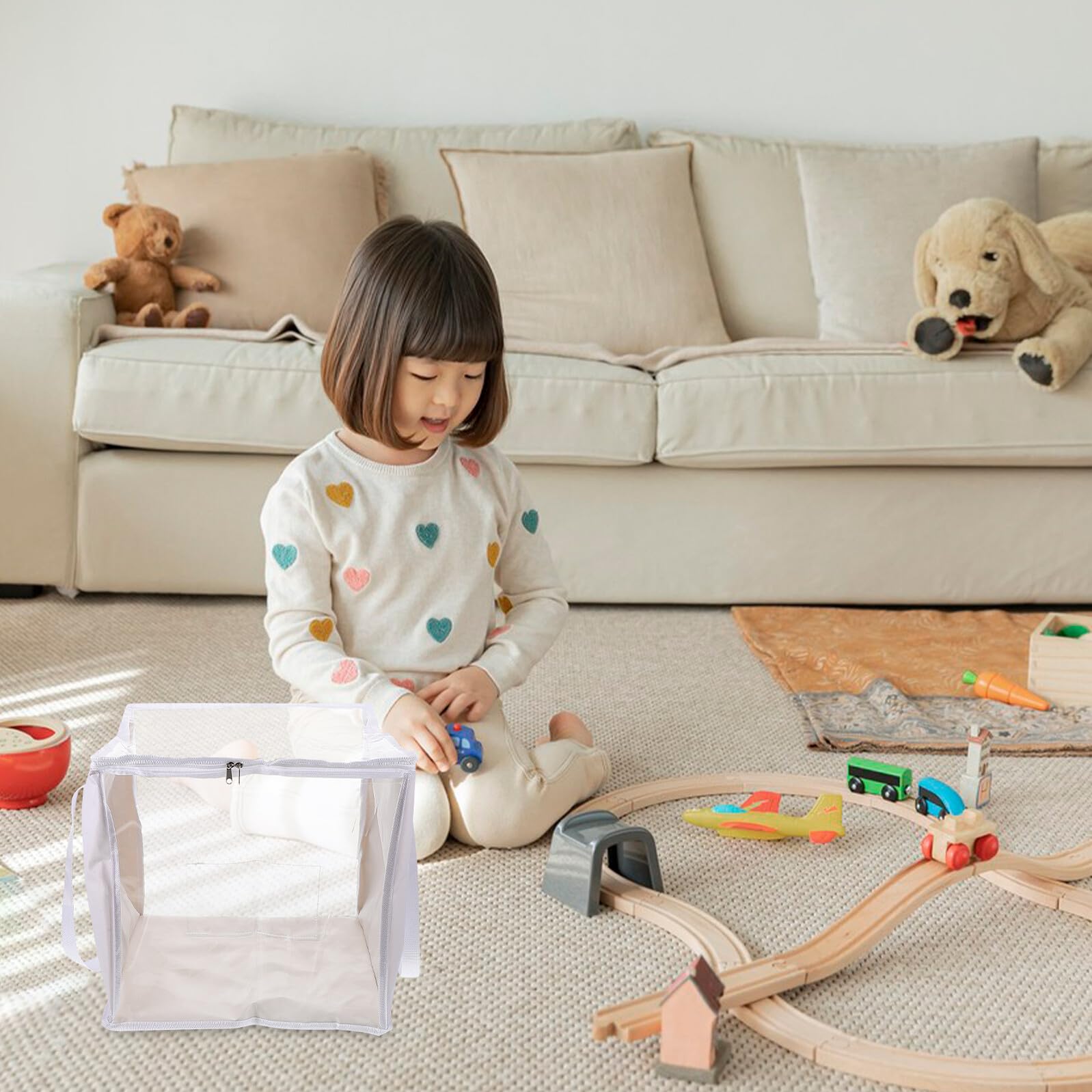 MAGICLULU Bolsas de Almacenamiento de Juguetes 2 Piezas de Pvc Transparente con Cremallera, Tamaño 35,5x35,5x35,5 Cm, Organizador Infantil para Sala de Juegos y Dormitorio