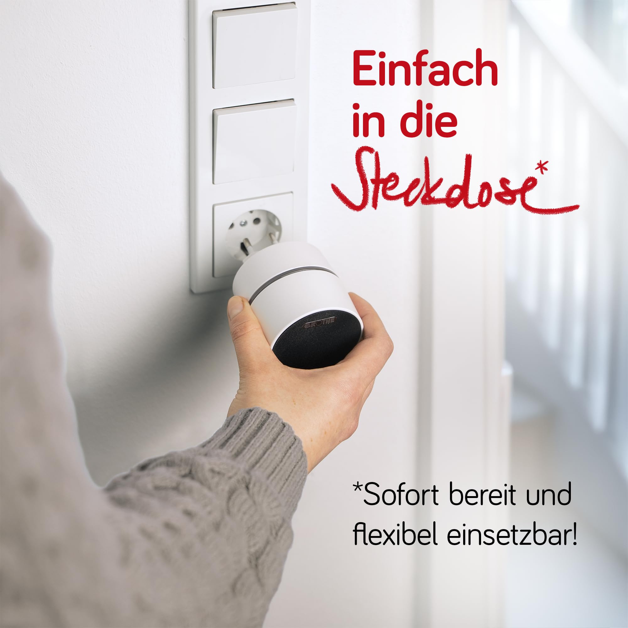 Grothe Mobile Funkklingel Türklingel Funkgong Empfänger ohne Taster Kabellose Türglocke 500m Reichweite 13 Melodien Steckdosenbetrieb Weiß CALIMA 400E (Optische Signalanzeige durch farbigen LED-Ring)