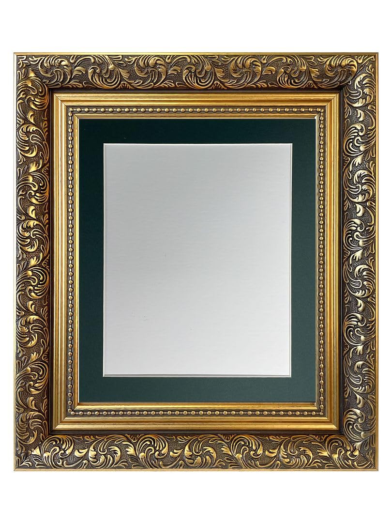 FRAMES BY POST Large Dahlia Gold Picture Photo Frame with Dark Green Mount 50 x 40 cm Image Size A3 Plastic Glass โ image 1