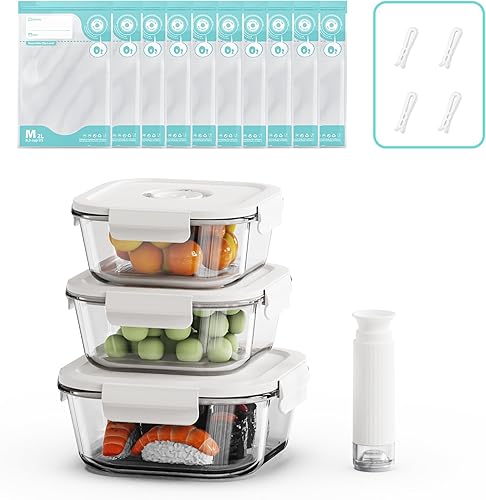 Recipientes de vidrio sellado al vacío para almacenamiento de alimentos con bolsas Sous Vide, contenedor de preparación de comidas con tapas