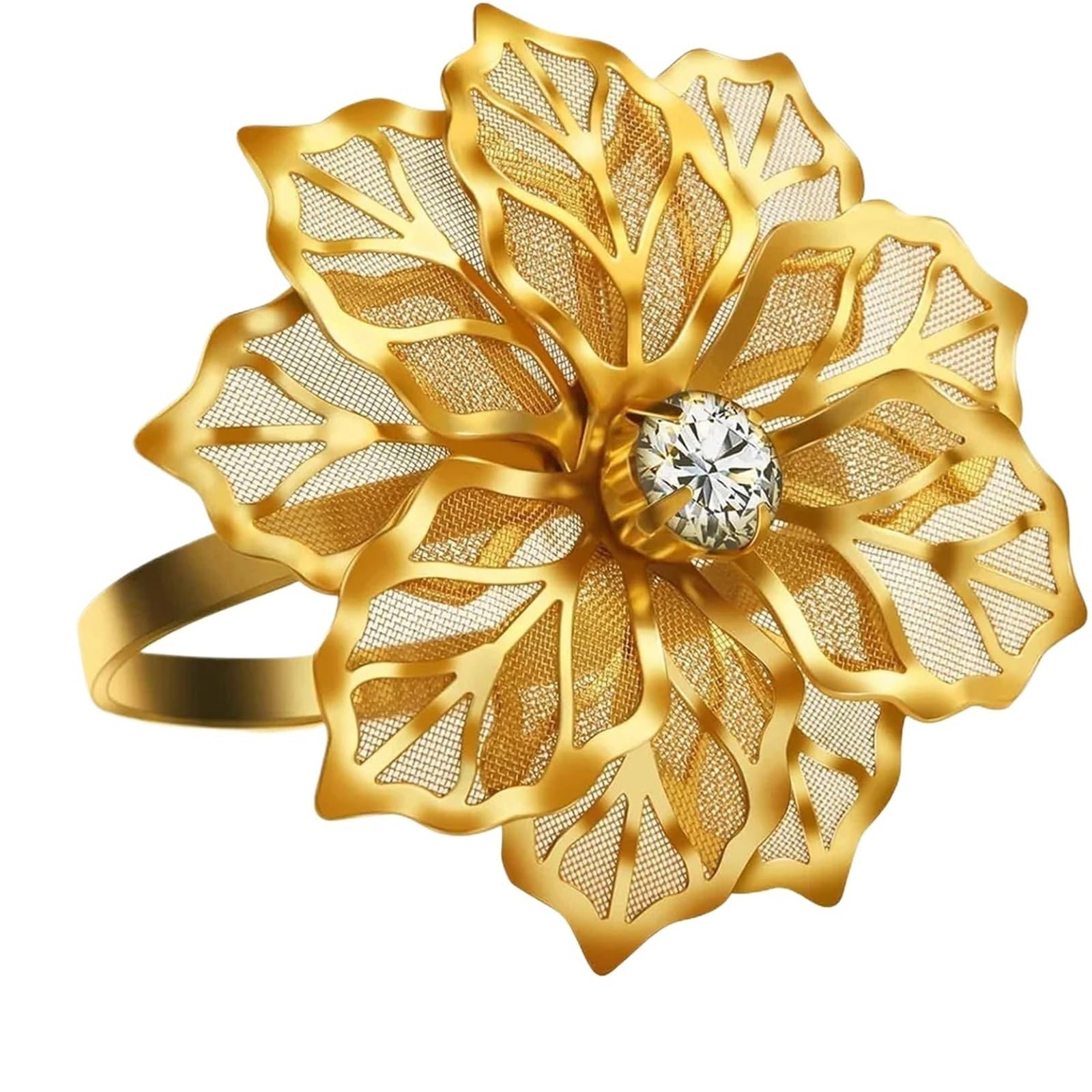 Lot de 20 ronds de serviette en forme de fleur avec strass transparents