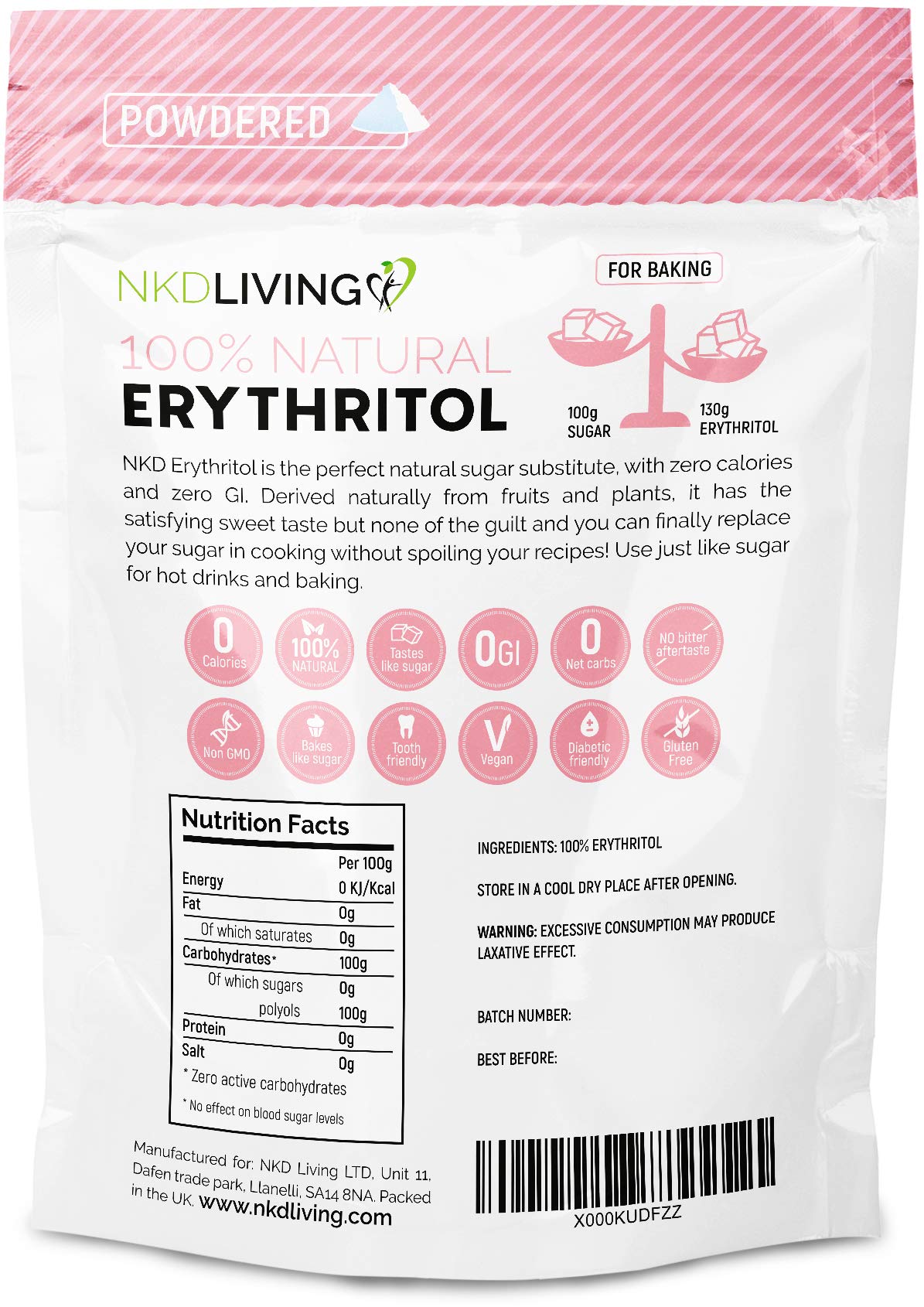 100% naturalny erytrytol w proszku, 1 kg - cukier bez kalorii, suagr - (5 kg)
