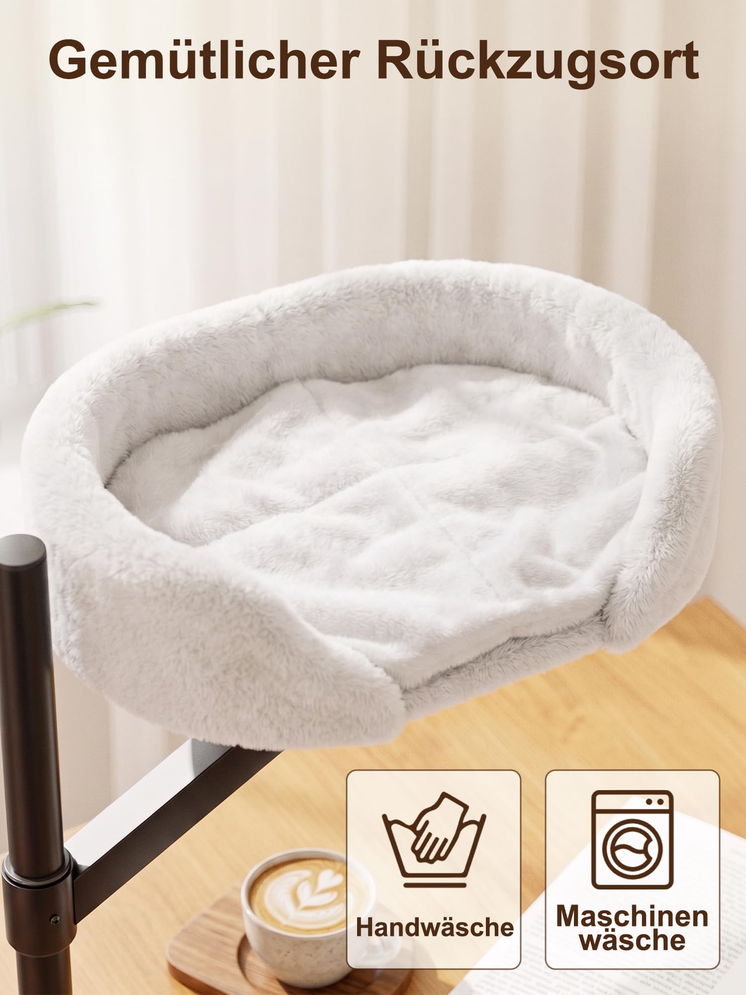 Cuccia per gatti da scrivania, cestino per gatti, letto da scrivania per gatti, regolabile in altezza, supporto girevole a 360°, amaca per gatti, portata fino a 10 kg (bianco, 1 livello)