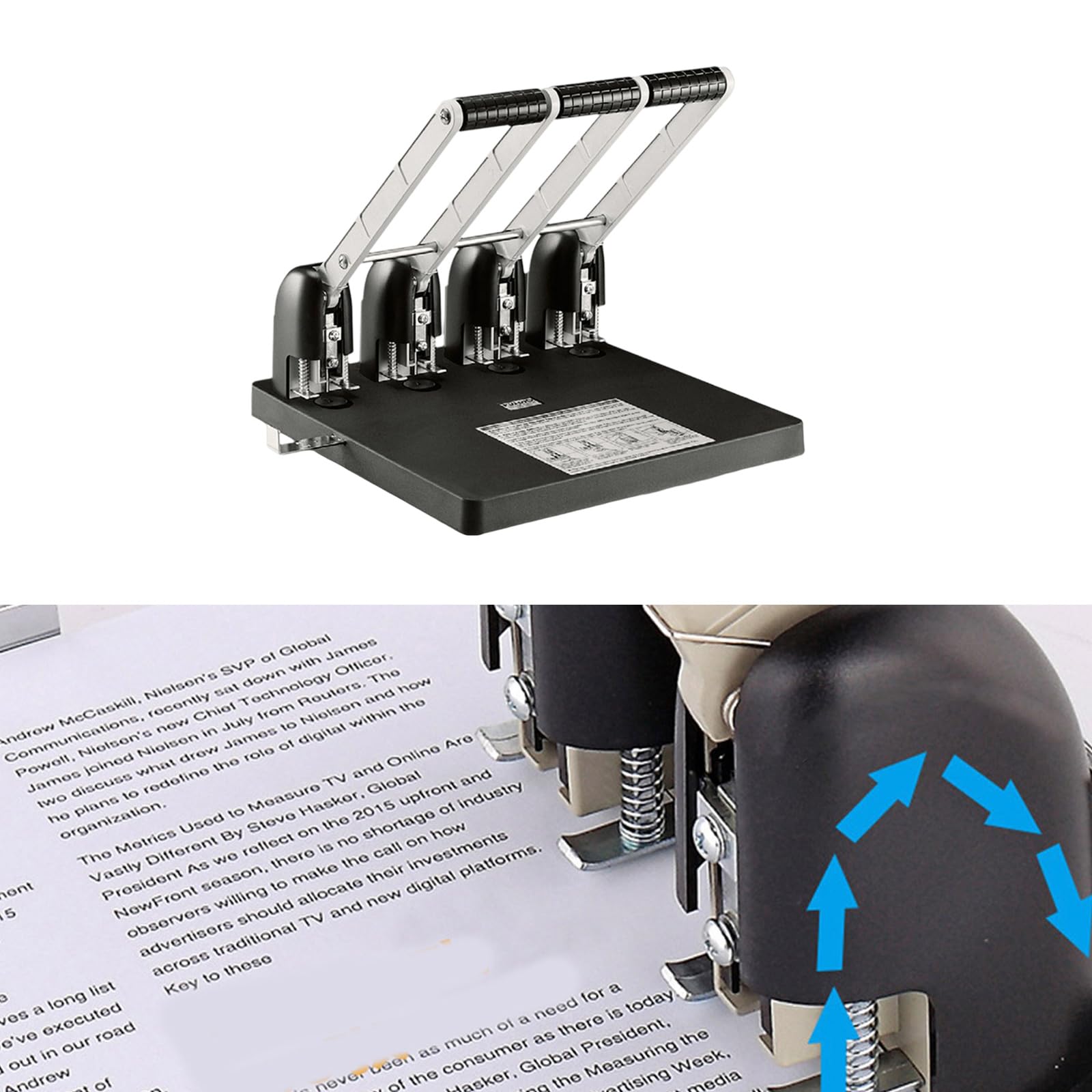 Perforatrici industriali resistenti 4 perforatrici per carta con duide regolabile Capacità 150 fogli per laminati in PVC Puncher regolabile