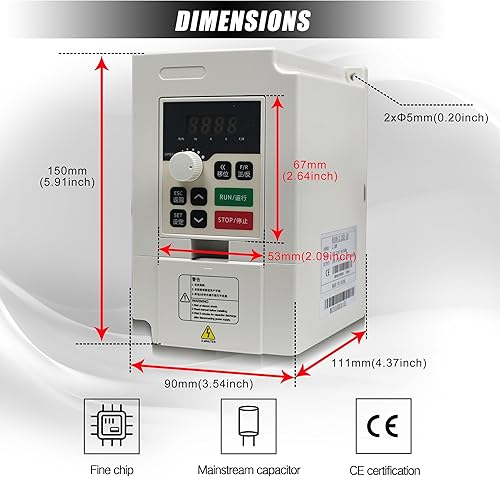 Miniatura 3 de Inversor VFD de 2.2KW 220V 11A 3HP Unidad de frecuencia variable 2200W husillo Control del motor Convertidor VSD 0-1000Hz con cable de extensión