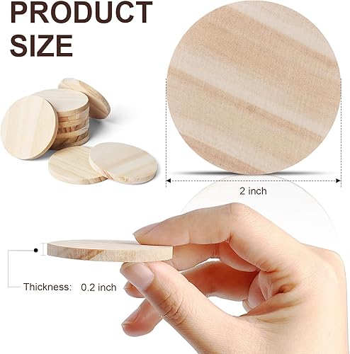 Miniatura 5 de 100 piezas de círculos de madera pequeños de 2 pulgadas, discos redondos sin terminar, adornos de madera en blanco para manualidades, proyectos