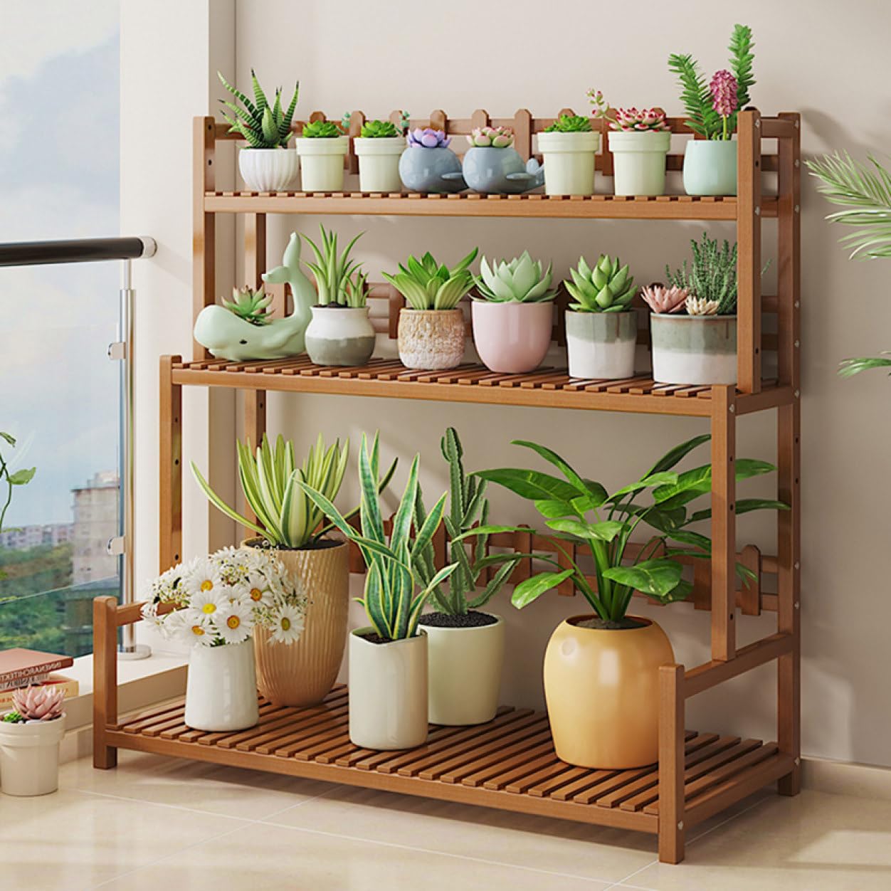 Amazon.co.jp: [GZGZ] プランタースタンド フラワースタンド3段 天然竹