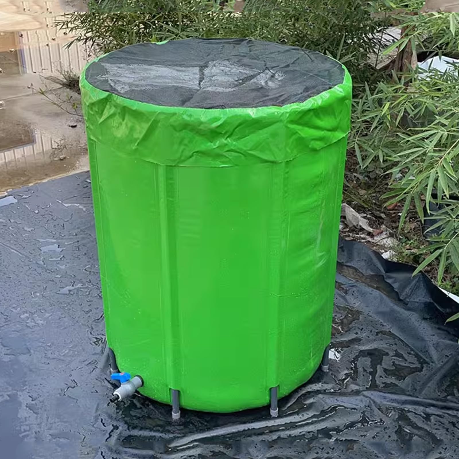 Depósito de agua de lluvia plegable, barril de lluvia portátil eficiente con kit de desbordamiento de espiga de filtro, sistema de recogida de agua de lluvia ideal para equipos de riego