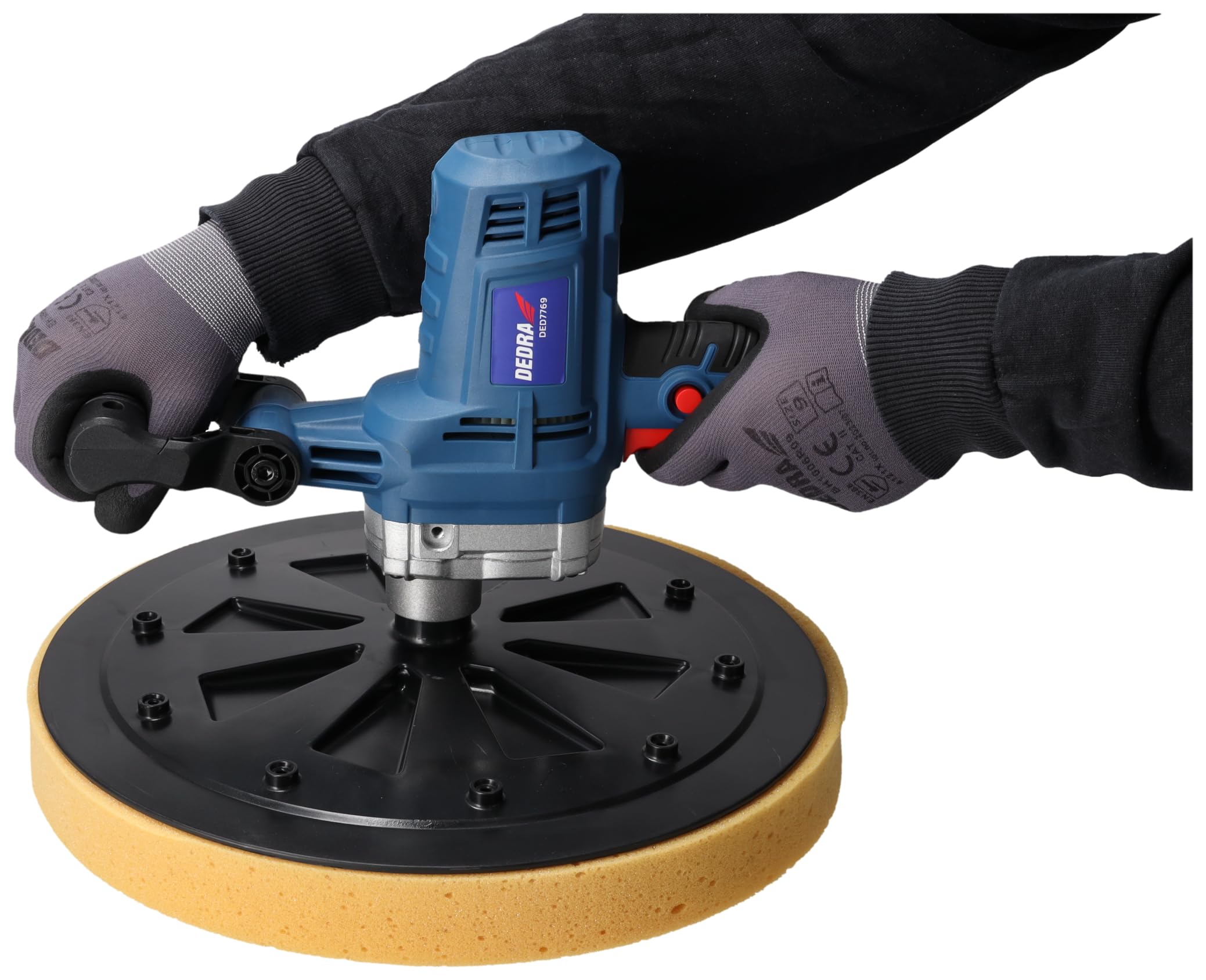 Macchina per la lavorazione delle pulizie forte 750 W, 375 mm, spugna, carta, piatto abrasivo DEDRA, cavo lungo 5 m, 110 RPM, peso 5,7 kg, facile e veloce sostituzione del disco