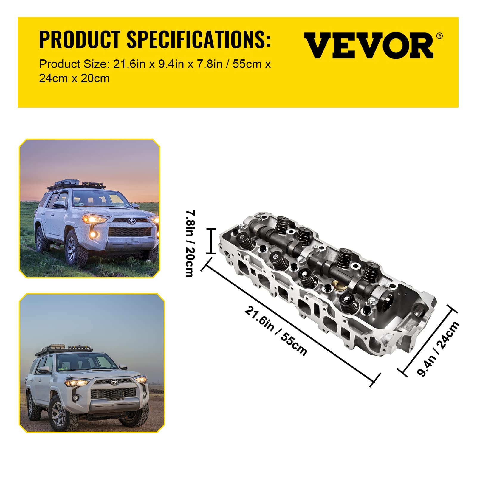 VEVOR Kit testa cilindro completo per Pickup per motore 2,4 L SOHC 22R 22RE 22REC