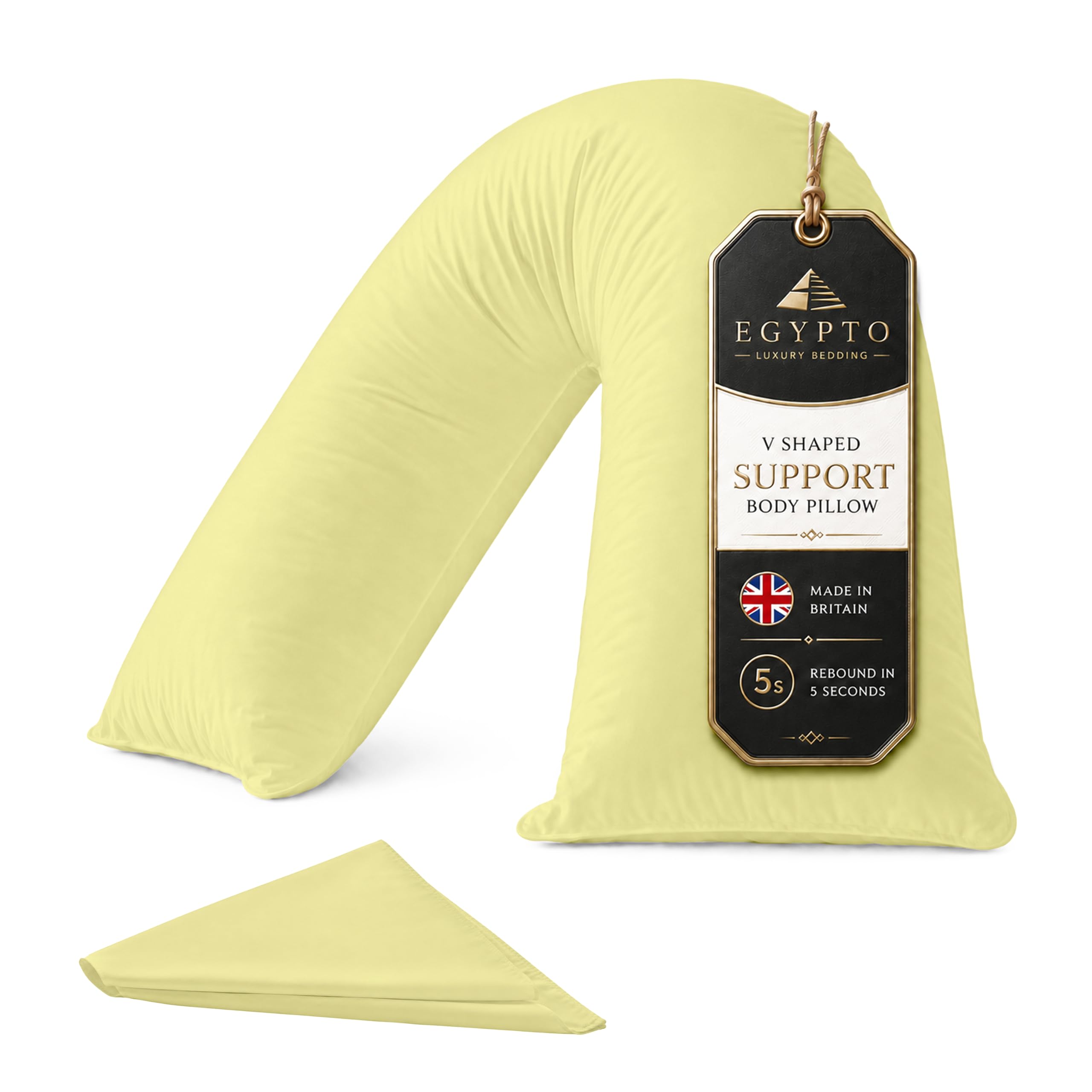 EGYPTO Orthopaedic V Pillow with pillowcase – Soft & Breathable – Anti-Allergy V Shaped Pillows for Neck & Back Support – Nursing, Pregnancy & Post Surgery Support Triangle Pillow (Lemon) — image 1