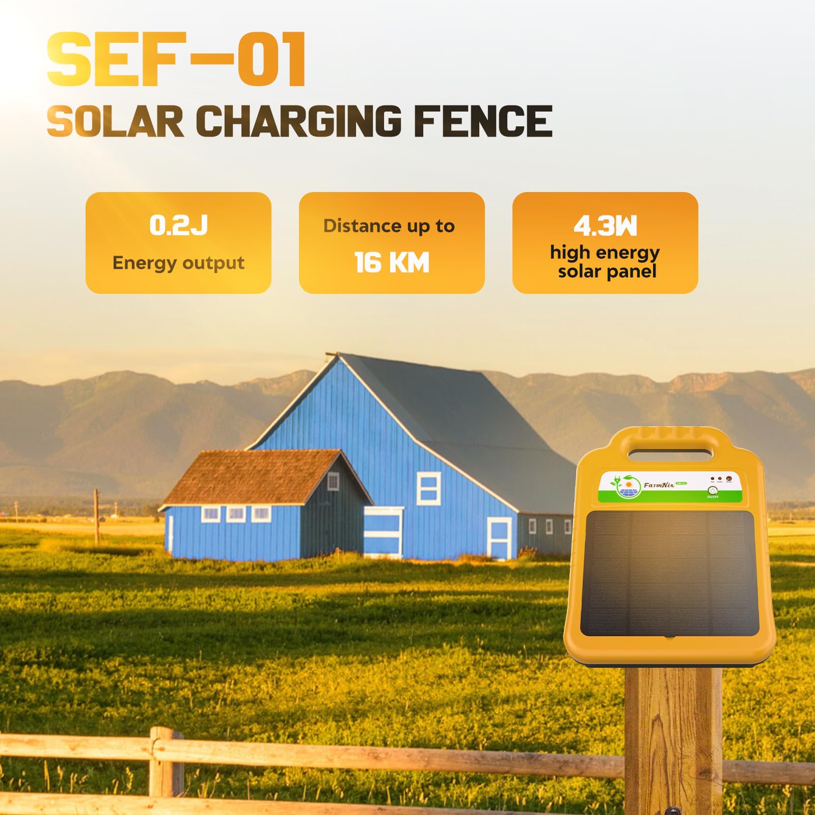 Clôture Électrique Solaire pour Animaux 16KM, Jusqu'à 8KV de Sortie, Cloture Electrique Étanche 0.2J, Pour L'élevage de Volailles ou D'animaux Domestiques en Pâture Avec une Clôture Mobile