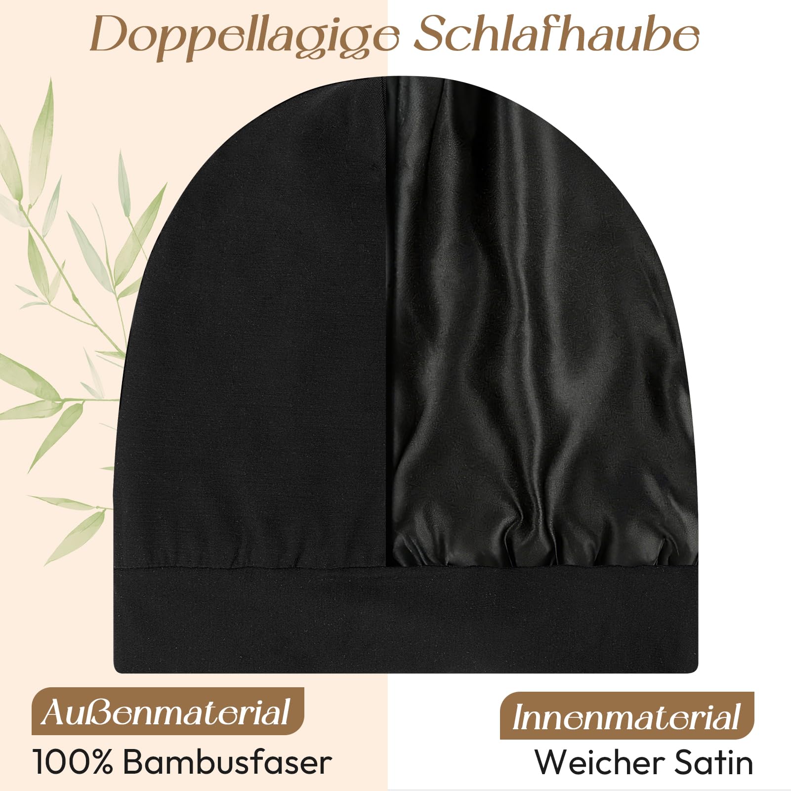 Kiiwah Seidenhaube zum Schlafen, Unisex Bambusfaser Schlafhaube Seide, Verstellbare Schlafmütze mit Riemen, Weiche Satin Haarhaube für Die Nacht, Bonnet Haare Silk für Damen Herren