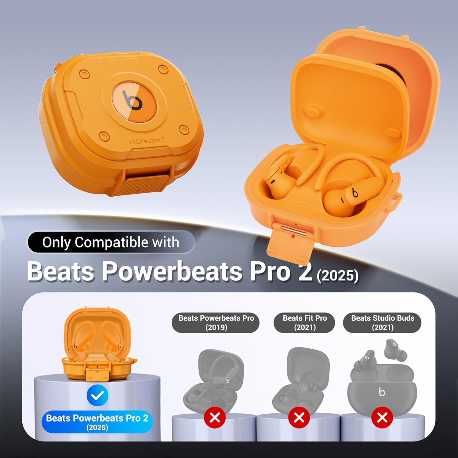 PROfezzion for Beats Powerbeats Pro 2 Case Cover, Heavy Duty Hard Shell Case with Full Coverage and Secure Locking Latch for Power Beats Pro 2 Earbuds - Electric Orange (Not for The Powerbeats Pro 1) - Image 2