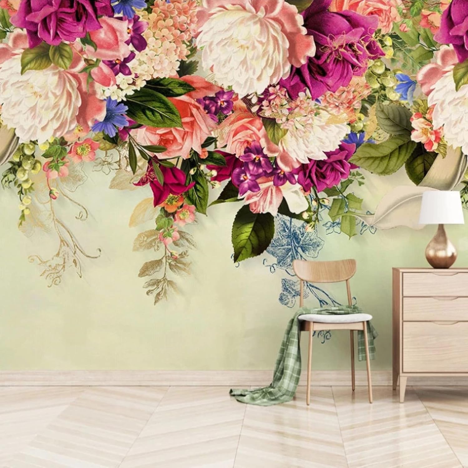 Wallpaper Retro Floral Flowers Mural Wall Decals Living Room Sofa Bedroom Background