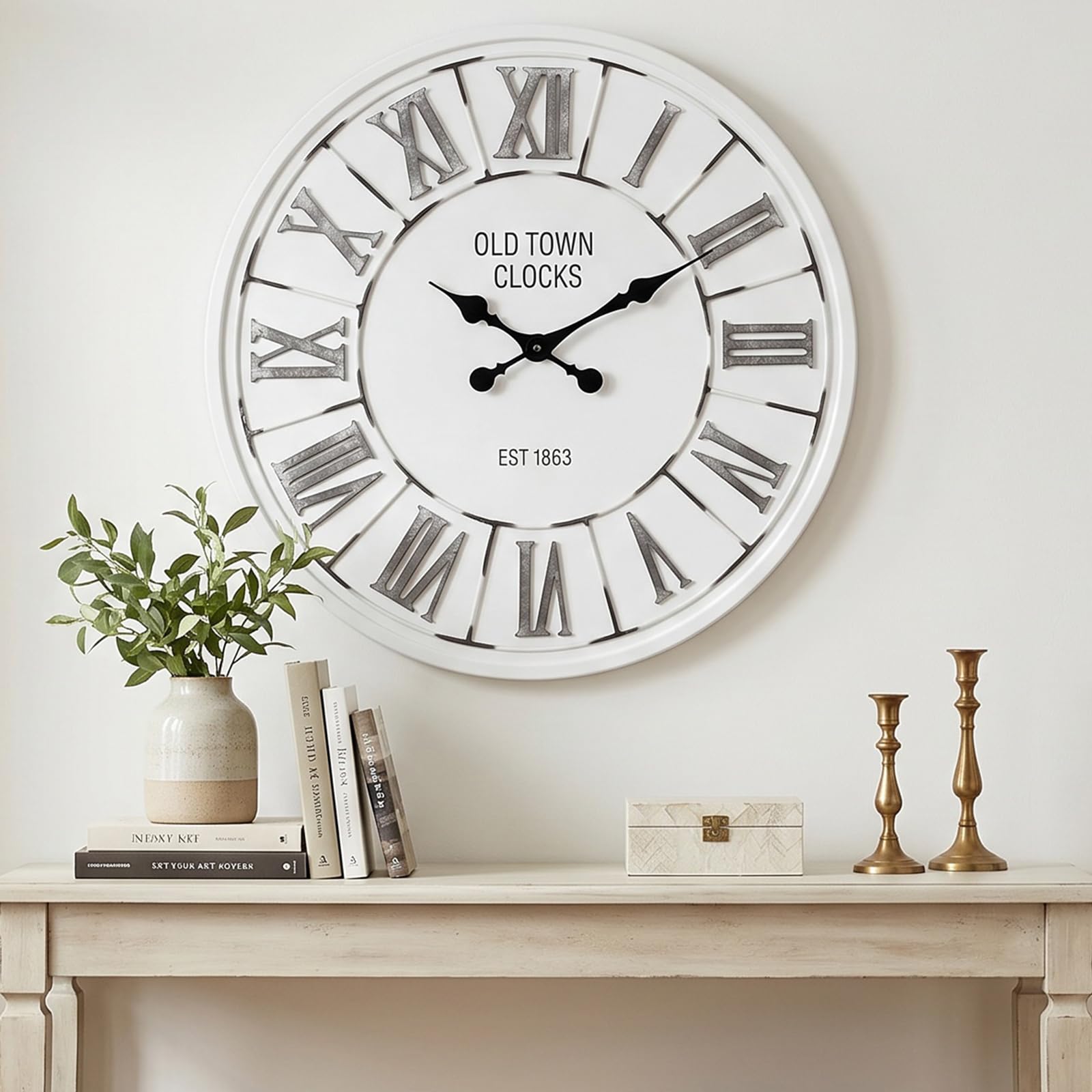 Grande horloge murale en bois 61 cm EMAX HOME à mouvement quartz silencieux