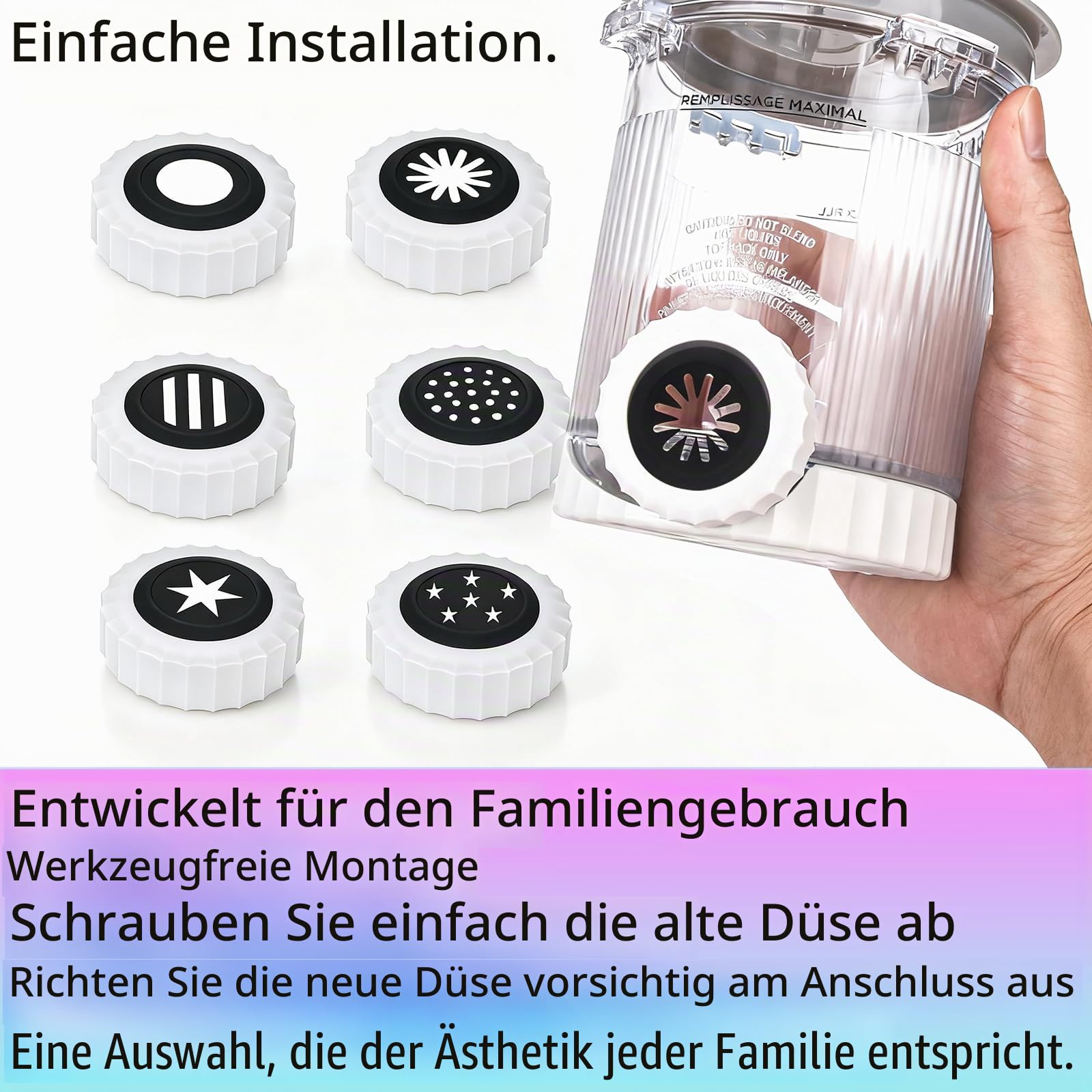 6 Sets Wirbeldüse für Ninja Swirl Creami Pints Deckel, weiche Servierdüse für Ninja Swirl Creami NC701 & NC700 Pints Deckel, (6 Gruppen von verschiedenen Formen) (6, schwarz)