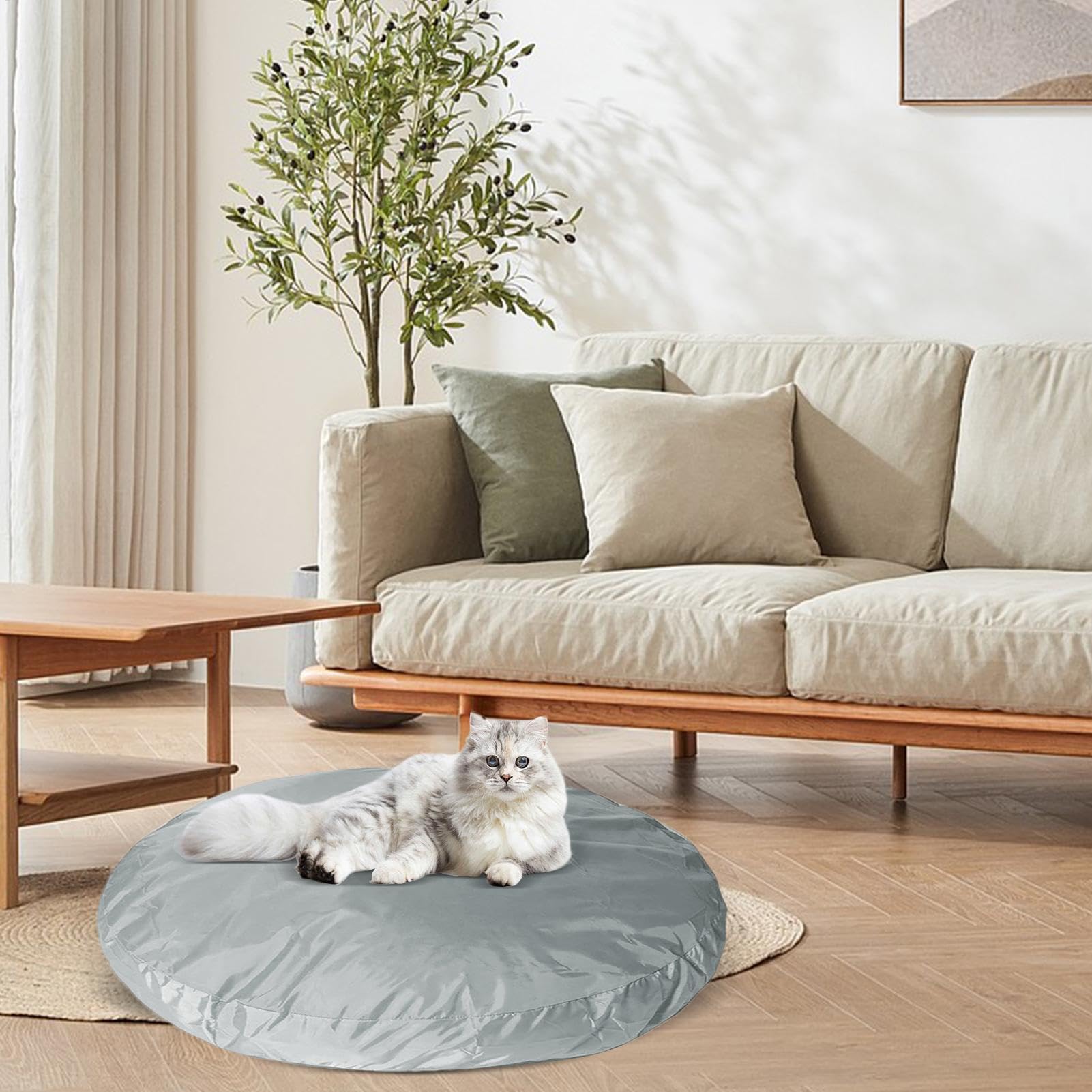 Generic Hundebett-Bezug, rund, wasserdicht, PVC und Stoff, mehrlagig, passend für 97 x 10 cm große Betten, für den Innen- und Außenbereich, mittelgroße Hunde