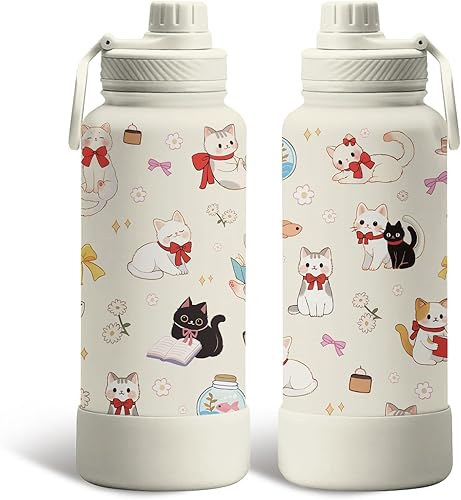 Regalo para los amantes de los gatos  Vaso de 34 onzas con tapa y pajilla, taza de café de viaje de acero inoxidable con aislamiento al vacío para