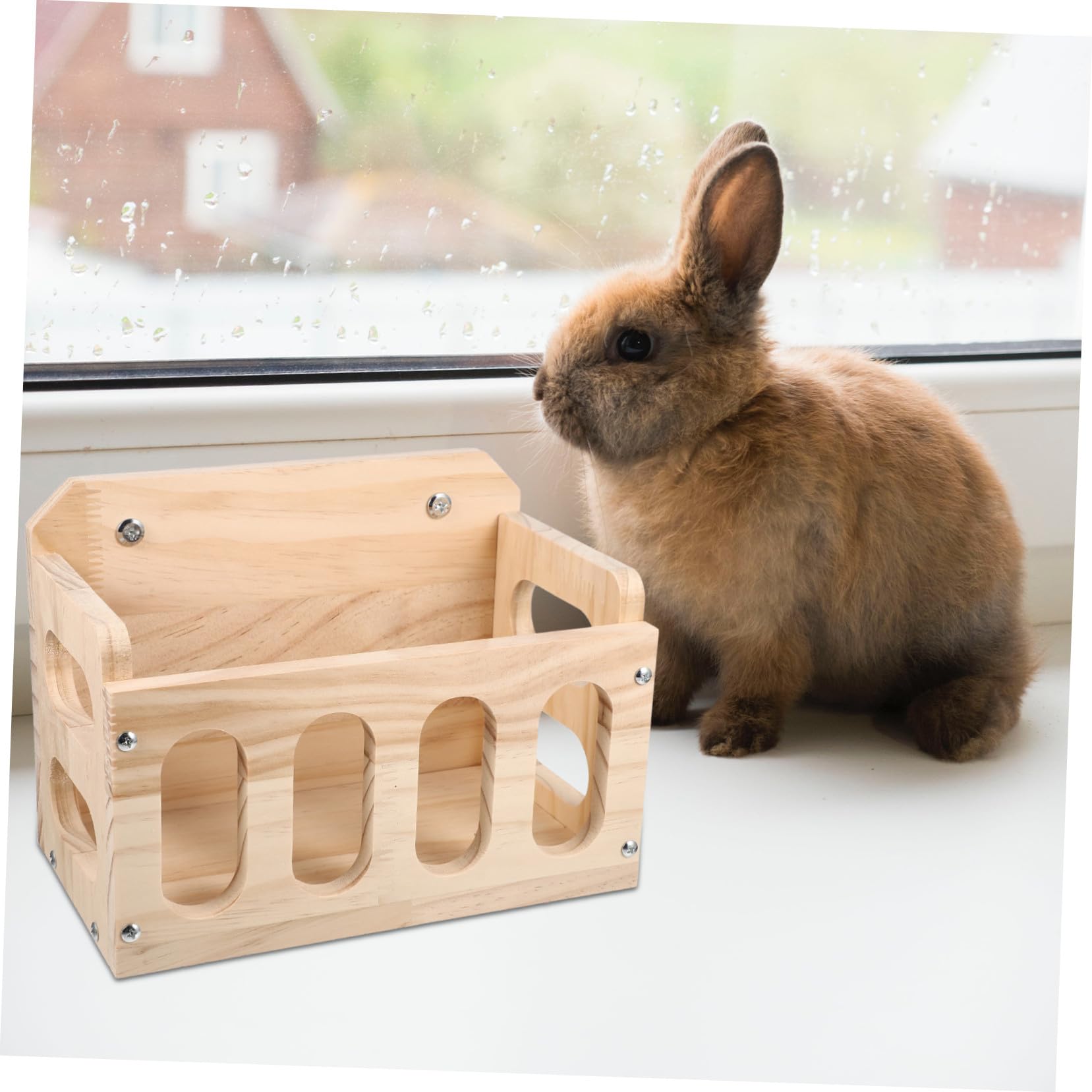 Râtelier à Lapins en Bois Design Fixe Anti-gaspillage