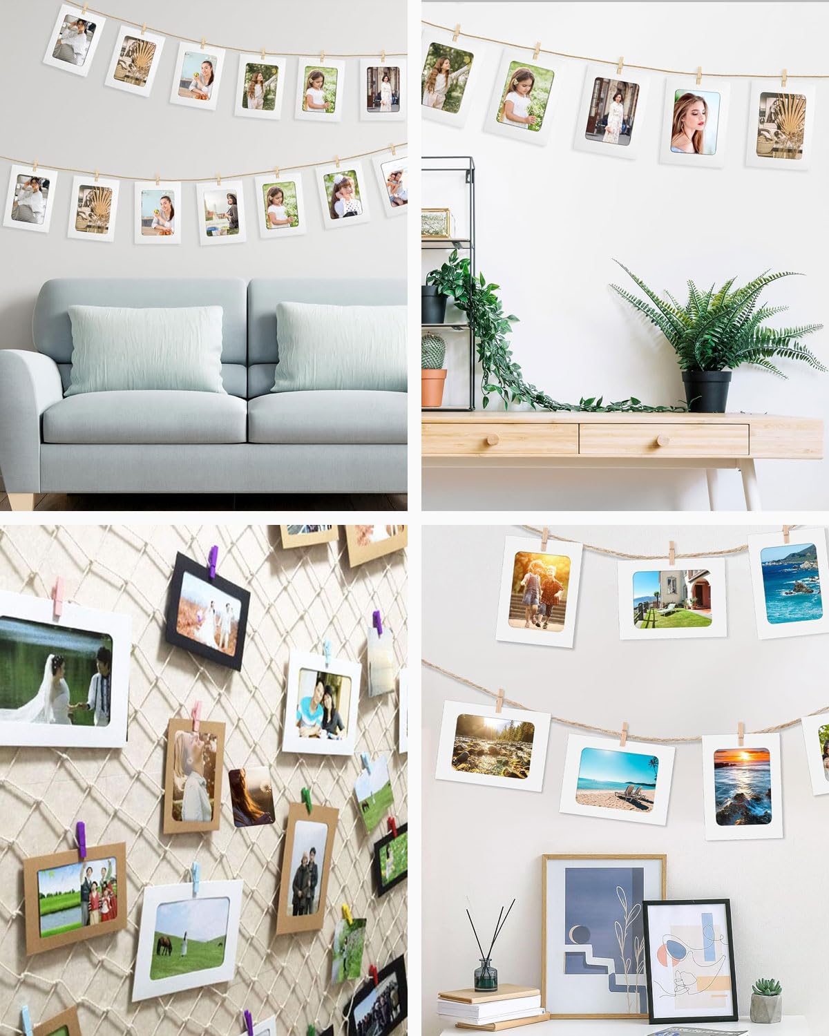 Cadres Photo en Papier 20pcs DIY Mini Clips en Bois Cordes en Chanvre Décoration Murale Maison