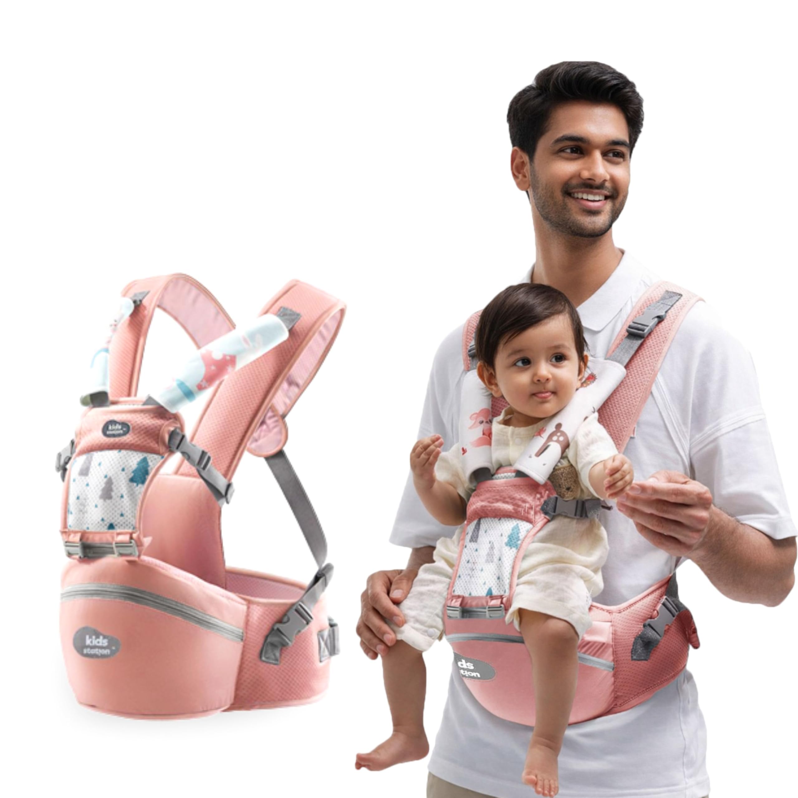 Kids Station Baby Carrier with 4 Carry Positions, Baby Carrier with Hip seat for 6 to 24 Months Baby, Adjustable New-Born to Toddler Carrier, Max Weight Up to 15 Kgs (Pink, Ergo Baby)-image-30