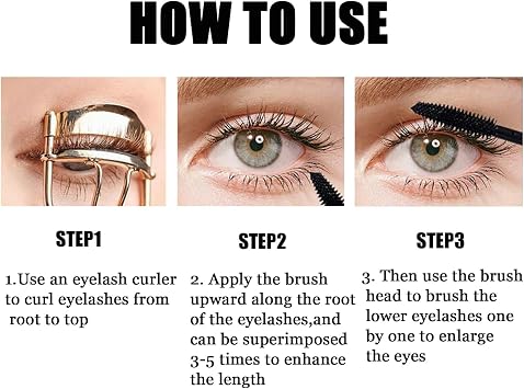 Black 4D Fiber Mascara - Curling, Volumizing, Smudge-proof, Sweatproof, Waterproof, Long-lasting - No Clumping, All Day Wear - Natural Black Makeup