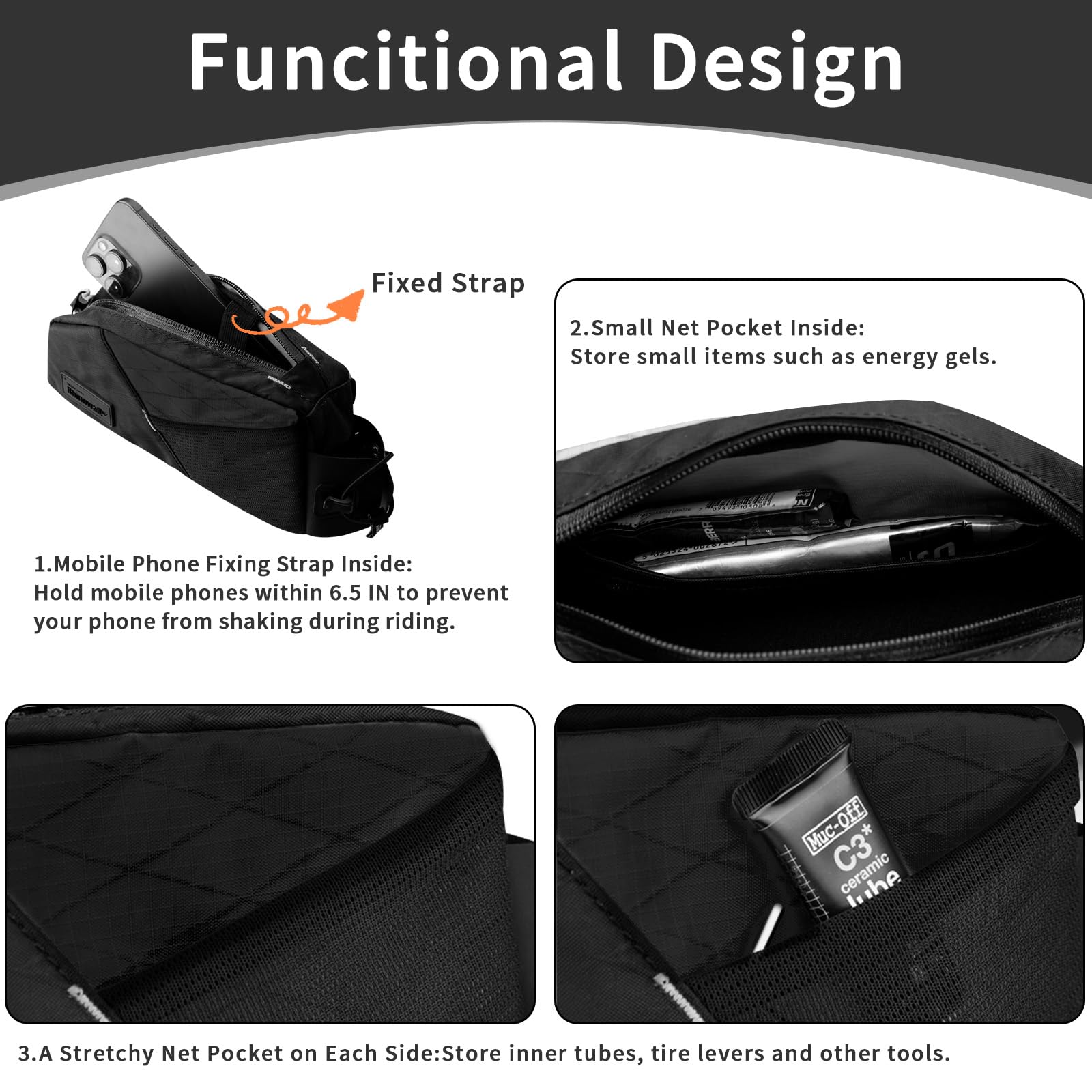ENJOHOS Sacoche Cadre Velo Étanche Sacoche Top Tube Supérieur Vélo Vissable Sac Avant Velo Pochette Sac VTT Cadre Triangle pour Vélo de Route, Gravel Velos, Accessoires Velos, Noir-1.2L