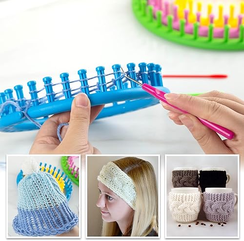 Miniatura 6 de LOVEINUSA Juego de 12 piezas de telar de tejer y hacer pompones, telares de punto redondos, para hacer pompones, agujas de ganchillo, kit de
