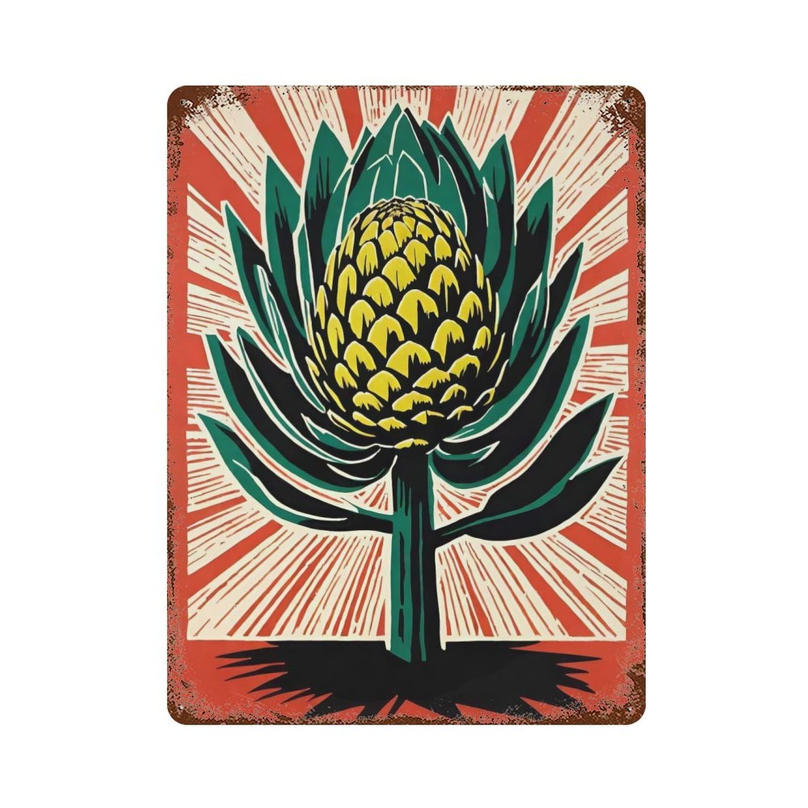 Vintage Artichoke Linocut Vintage Metal Tin Sign 15.7"x11.8", Farmhouse Wall Decor for Garage, Bar And Workshop Decor
