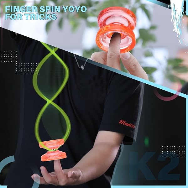 YOSTAR Yoyo K2 Crystal - Réactif pour enfants et débutants - Double usage - Trick professionnel pour tourner les doigts - 12 cordes - Jeu de roulements (orange) - 2