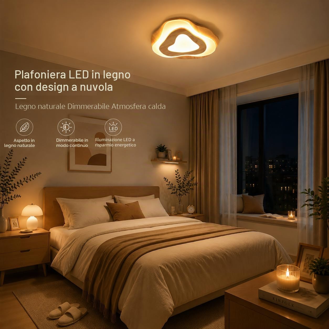 Plafoniera LED Legno Dimmerabile 35W Ø40CM, Lampada da Soffitto LED Moderna con Telecomando, Plafoniera Rovere Regolabile 3000K-6000K, 2800lm con Memoria e Luce Notturna per Soggiorno Camera da Letto | 3000K-6000K CCT, 10%-100% dimmerabile, luce notturna,